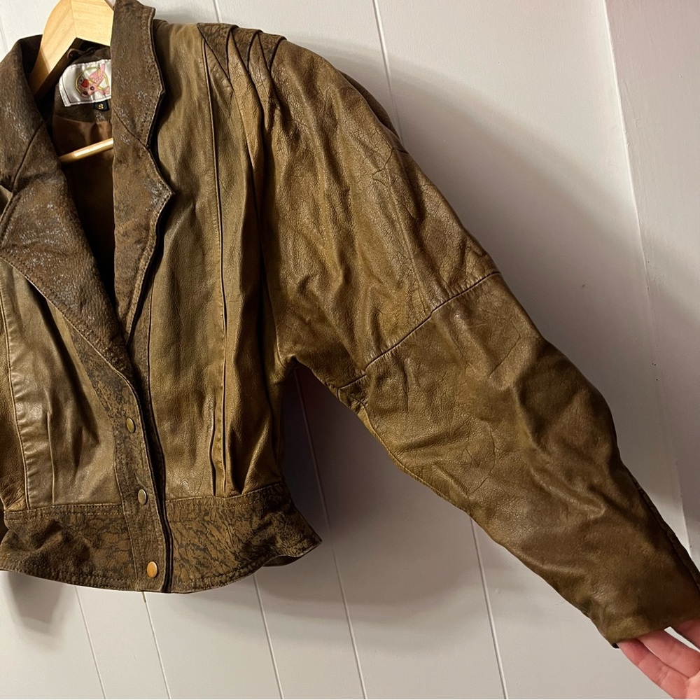 Vintage Adler Leather Jacket Flight Aviator Shoulder Pads Bomber Military Brown - Picture 5 of 16